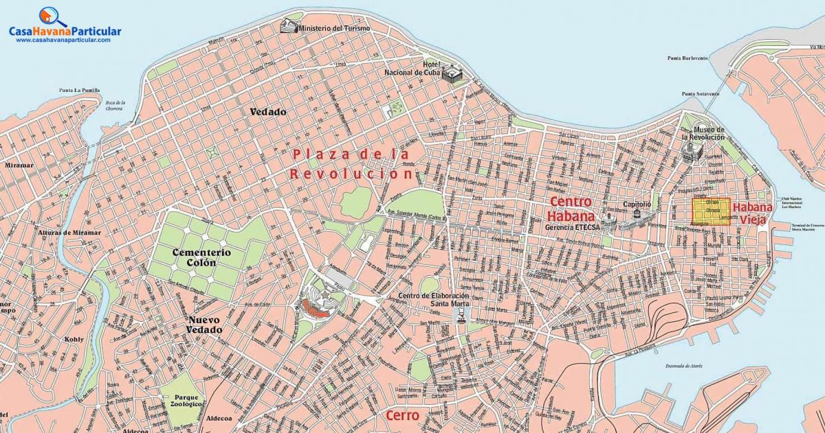mappa stradale di l'Avana vecchia, Cuba