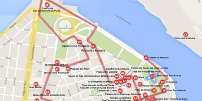 Mappa di l'Avana tour a piedi